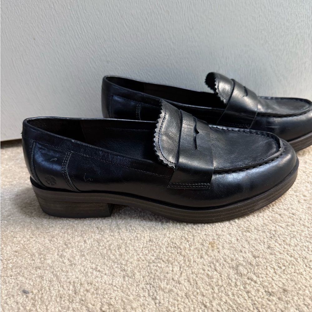 Lucky Brand Black Leather Penny Loafers Flats